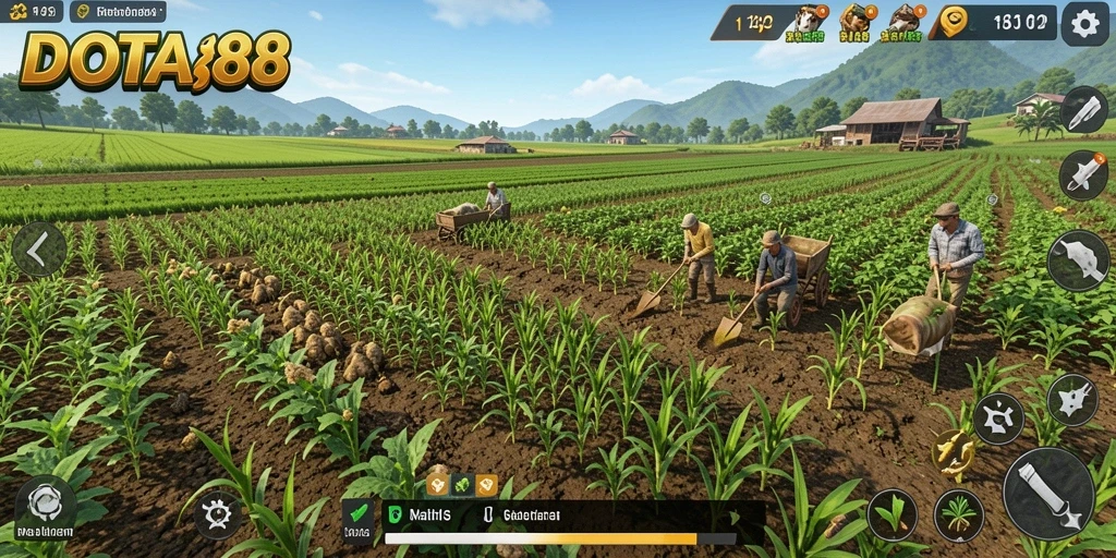 Screenshot Gameplay DOTA88 yang menampilkan aktivitas bertani.