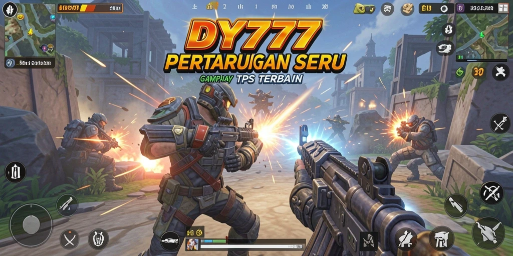 Screenshot gameplay <strong>DY777</strong> menunjukkan aksi seru dalam pertempuran TPS.