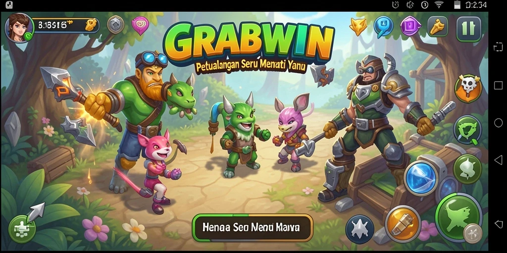 Screenshot gameplay petualangan GRABWIN yang mendebarkan.