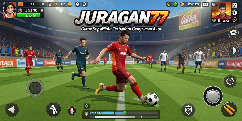 Screenshot JURAGAN77 menampilkan pertarungan intens di lapangan sepak bola.