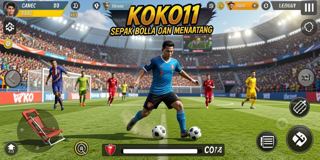 Screenshot KOKO11 menampilkan aksi seru di lapangan sepak bola.