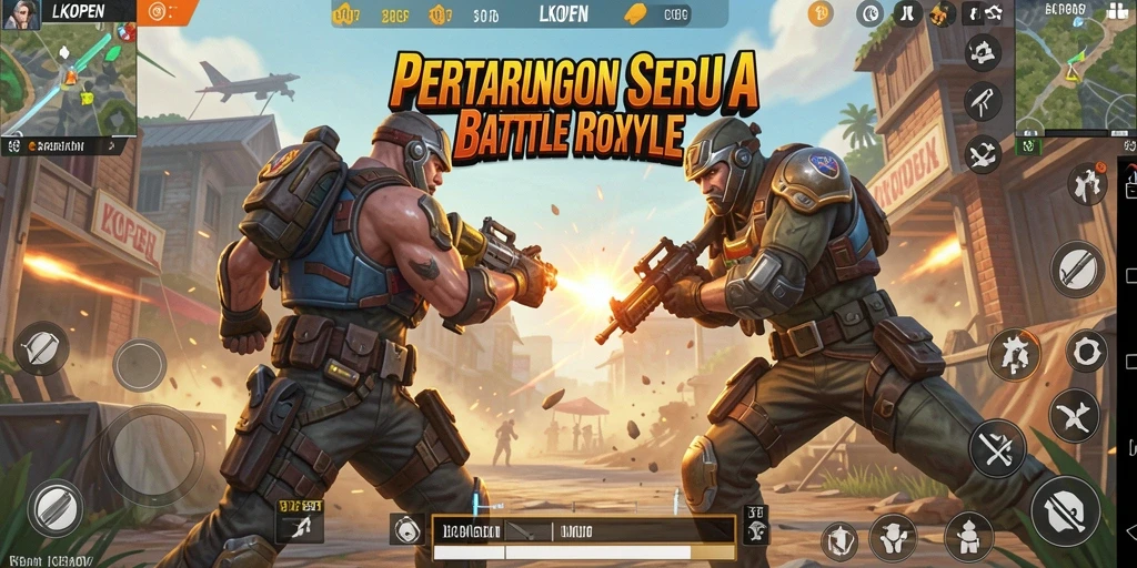 Tampilan aksi intens di dalam game Battle Royale LKOPEN.