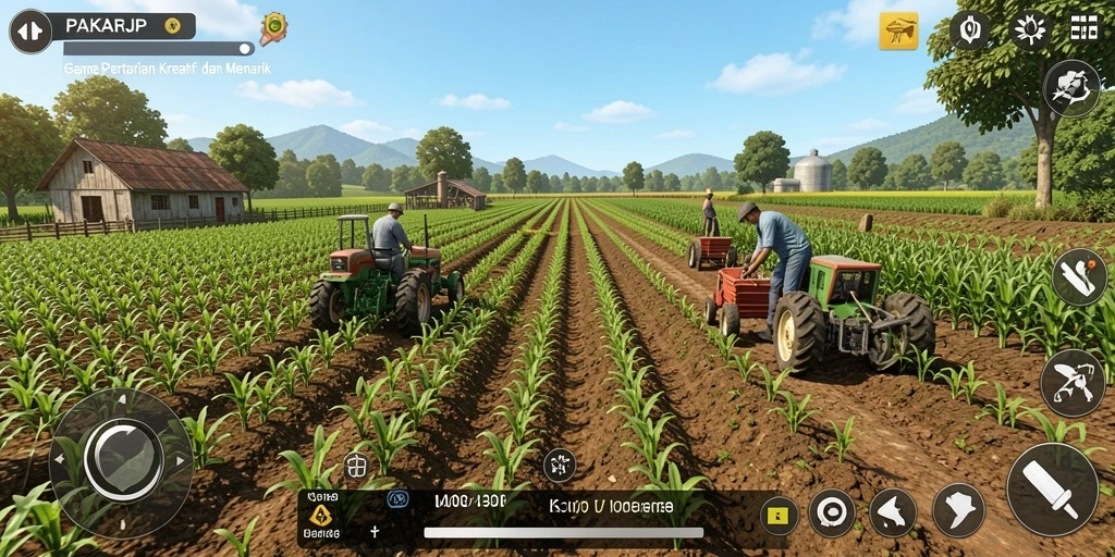 Tampilan gameplay menarik dari PAKARJP yang menggambarkan aktivitas bertani.
