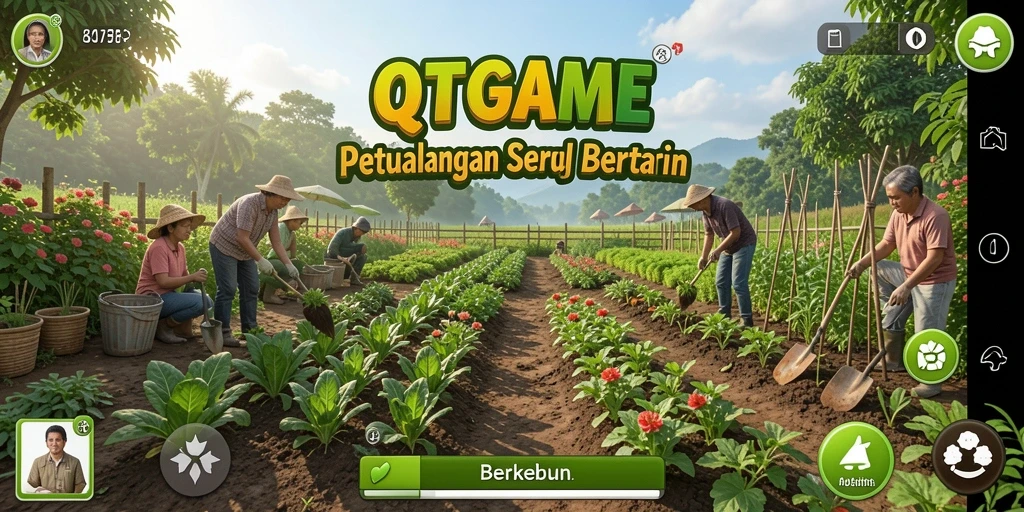 Tampilan screenshot QTGAME menampilkan kebun yang indah dan berwarna-warni.