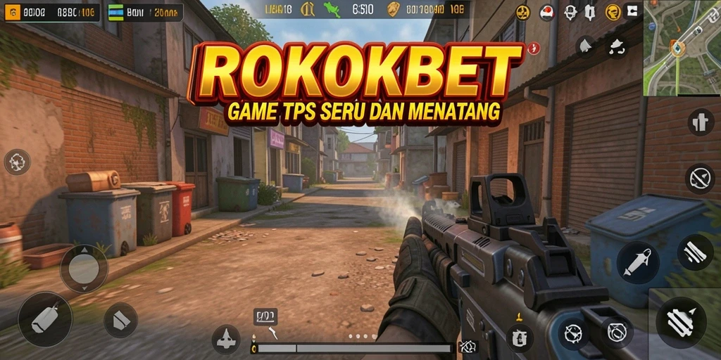 Screenshot utama ROKOKBET menampilkan aksi intens di medan perang TPS.