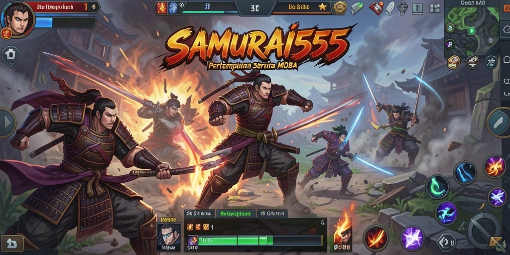 Tangkapan layar dari gameplay MOBA yang mendebarkan di SAMURAI555.