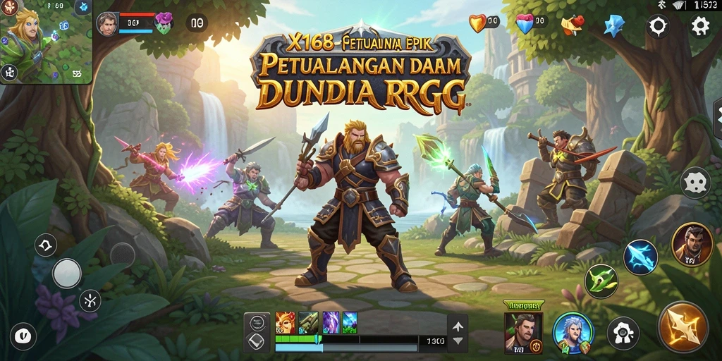 Screenshot gameplay X168 menunjukkan pertempuran epik dan petualangan menegangkan.