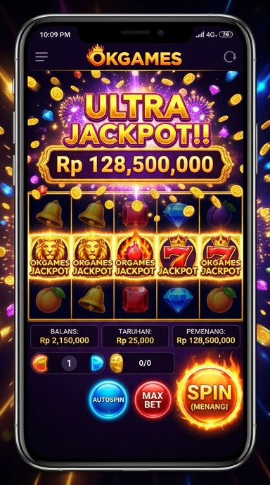 Tampilan antarmuka aplikasi okgames yang sederhana dan mudah digunakan.